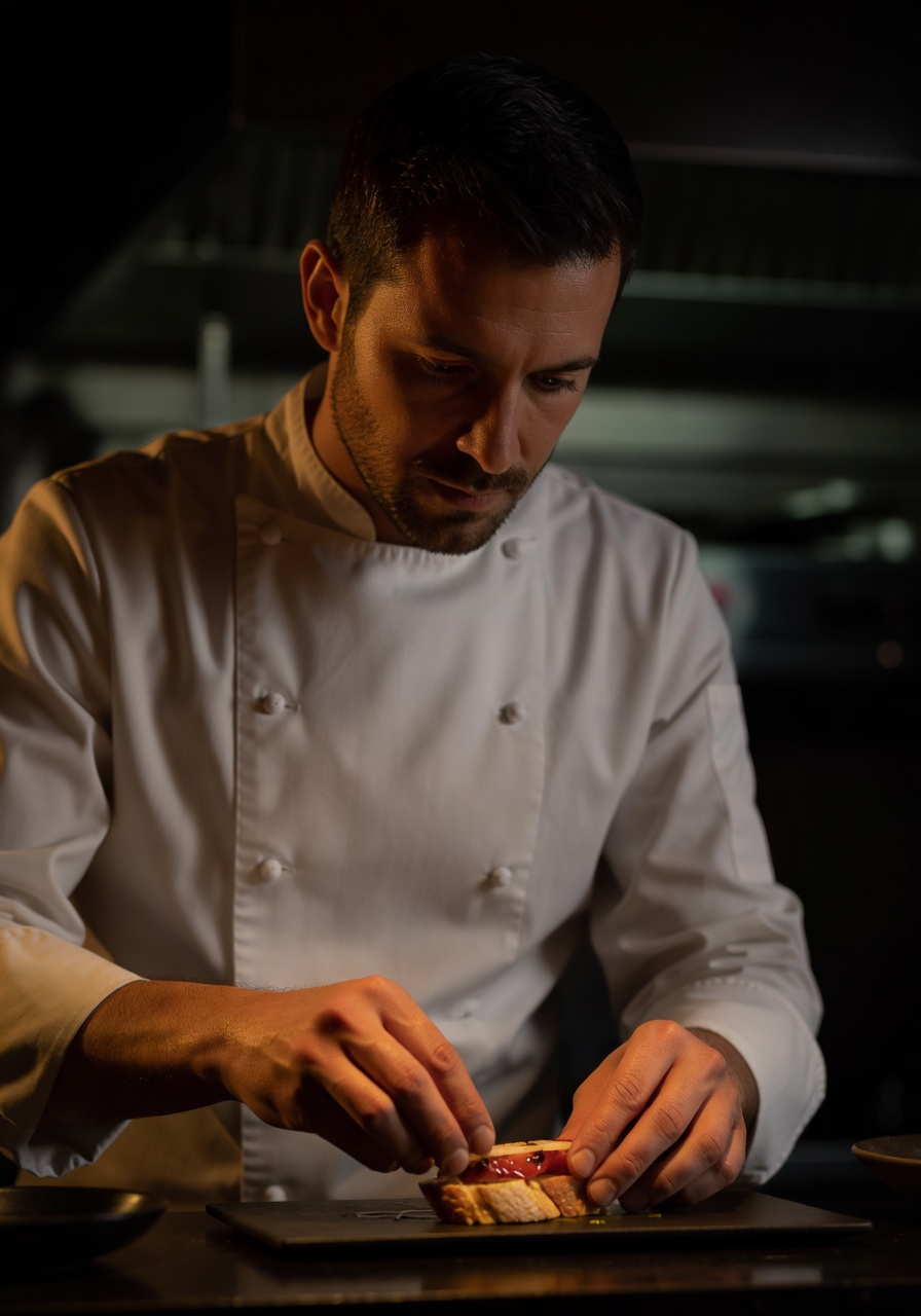 Chef Sjoerd Verhagen plating a pintxo
